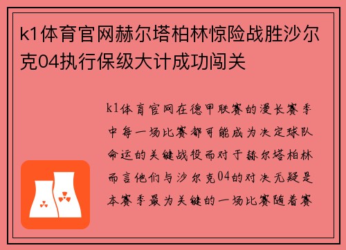 k1体育官网赫尔塔柏林惊险战胜沙尔克04执行保级大计成功闯关